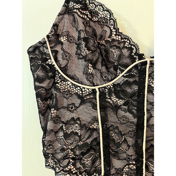 Black Lace Corset Bustier Pink Lining Top Baby Doll Coquette Lolita Sz S - Picture 3 of 11